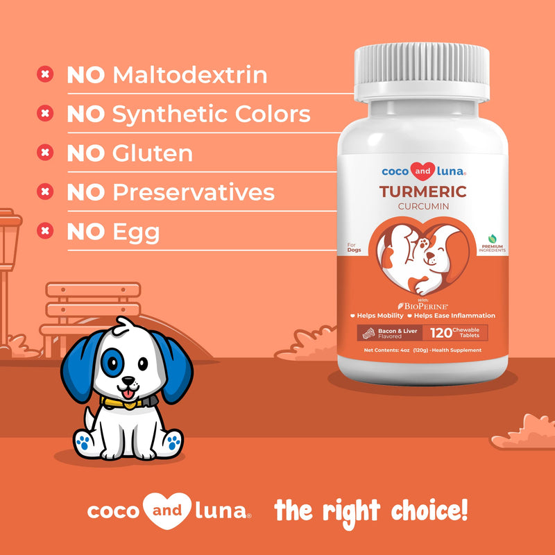 Turmeric for Dogs - Dog Anti Inflammatory Pain Relief, Dog Pain Relief, Dog Hip and Joint Supplement, Pain Relief for Dogs, with Curcumin and BioPerine 120 Tablets - PawsPlanet Australia