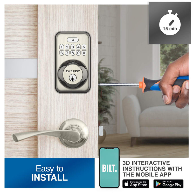 Embassy Door Lock Electronic Keyless Entry with Antimicrobial Illuminated Keypad Security Deadbolt Lock 20 User Codes Auto and 1-Button Locking Front Door Garage or Office (US10b) Oil Rubbed Bronze