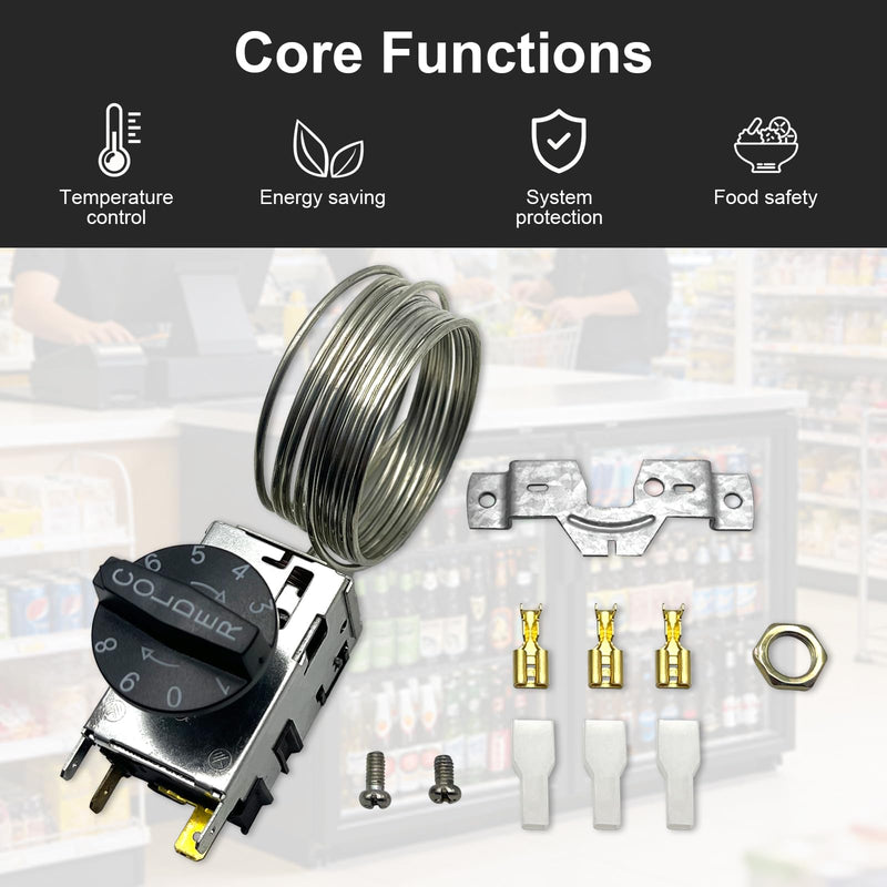 800366 Temp Control Kit Fits for True Refrigeration Replace 077B6806, 077B7172, 988282 &76" Coil Sensing Thermostat