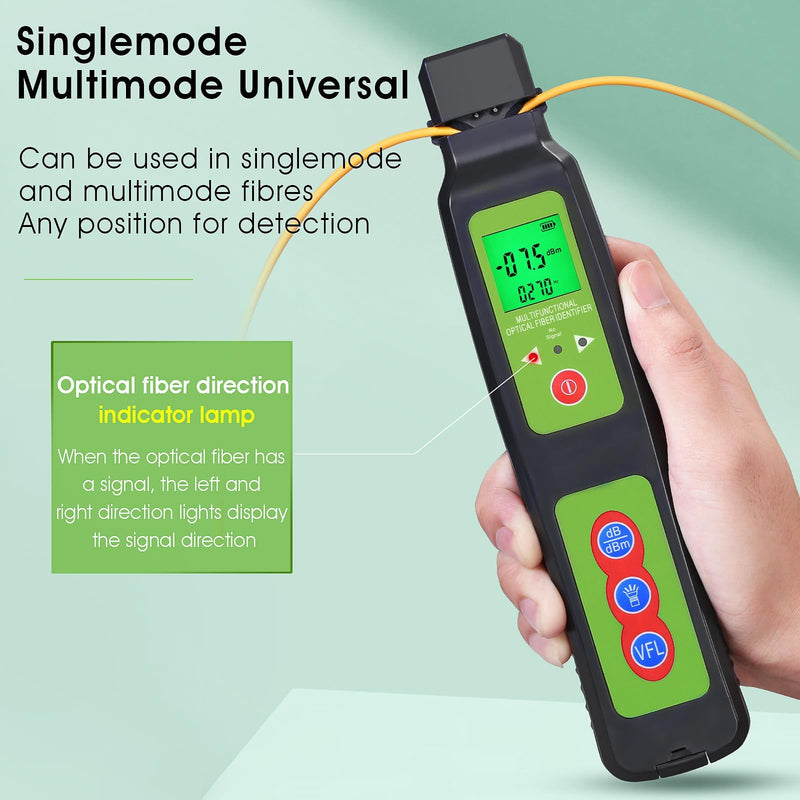 Rechargeable Live Optical Fiber Identifier A-40D, Wave Respond 800-1700nm Built in VFL &LED Functions Suitable for 0.25/0.9/2.0/3.0 Fiber with FC-LC Adapter FTTH Tool