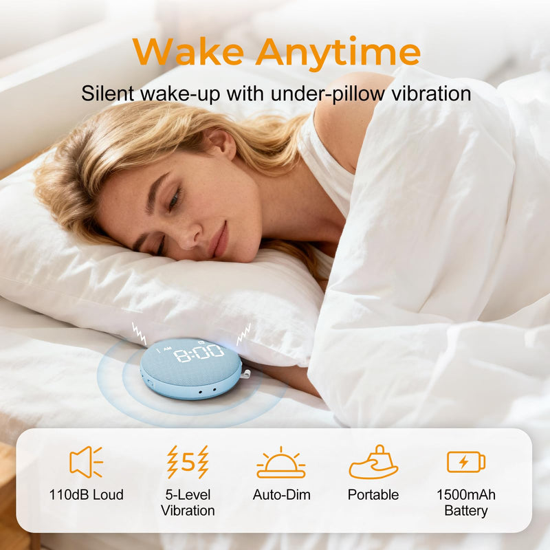 Gianna 110dB Loud Alarm Clock for Heavy Sleepers - Vibrating Alarm Clock, 3 Wake Modes, Auto-Dimming, Rechargeable Battery Operated Bed Shaker for Bedroom and Travel