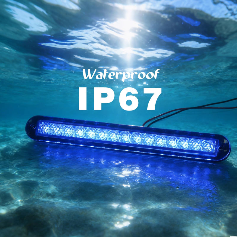 Marine RGBW LED Light, 4-Color Ambient Lighting (Red/Green/Blue/White), 12V DC IP67 Waterproof, 8 Inch Long Flush Mount Boat Courtesy Light for Cabin Deck Salon Yacht Pontoon, Single Light 1pc