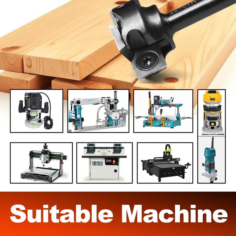 1/2'' Shank CNC Spoilboard Surfacing Router Bit with 1'' Cutting Dia, 2+2 Flutes Carbide Inserts Slab Flattening Bit Wood Planer Bit Planing Bit for Woodworking 1 Inches 1/2 Inches