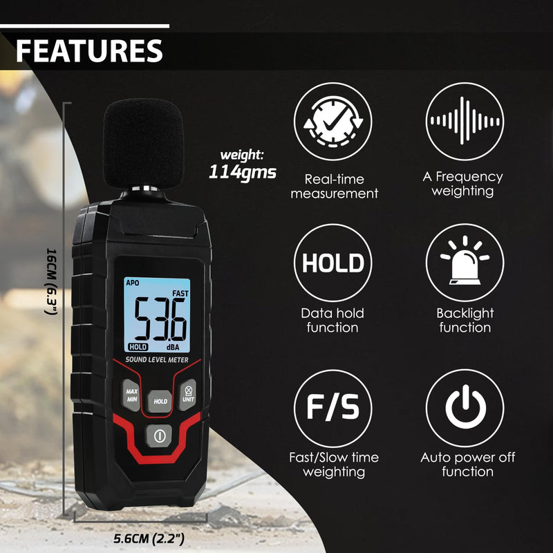 Decibel Meter Digital Sound Level Meter with Backlit LCD Screen, 30~130dB Sound Decibel Meter, SPL Meter with Fast&Slow, MAX/MIN/HOLD Mode, Portable Sound Meter for Home Theater Office Studio
