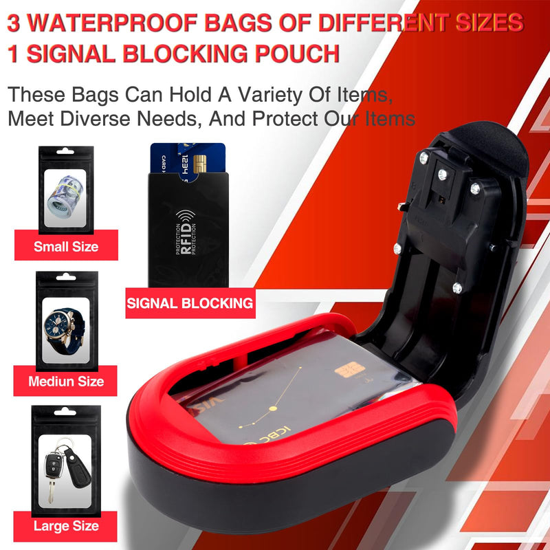 Magnetic Key Box for Under Car, Lockbox for Keys with Combination Lock, Signal Shield Bag and 5 Strong Magnets, Hide a Key Outside for Vehicle, Home or Office Use (1, RED) 1