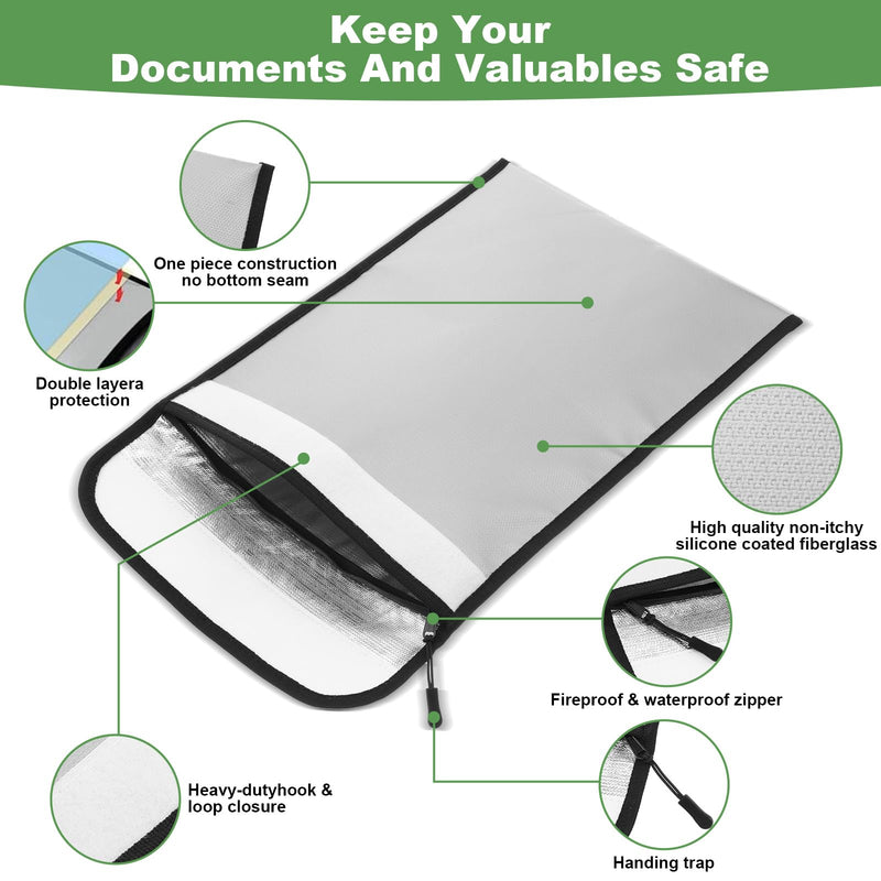 2 Pcs 5200°F Upgraded Fireproof Document Bag, Fire and Water Resistant Bag with Zipper for Documents, Waterproof Fireproof Money Bag for Important Document Storage Organizer(Gray)