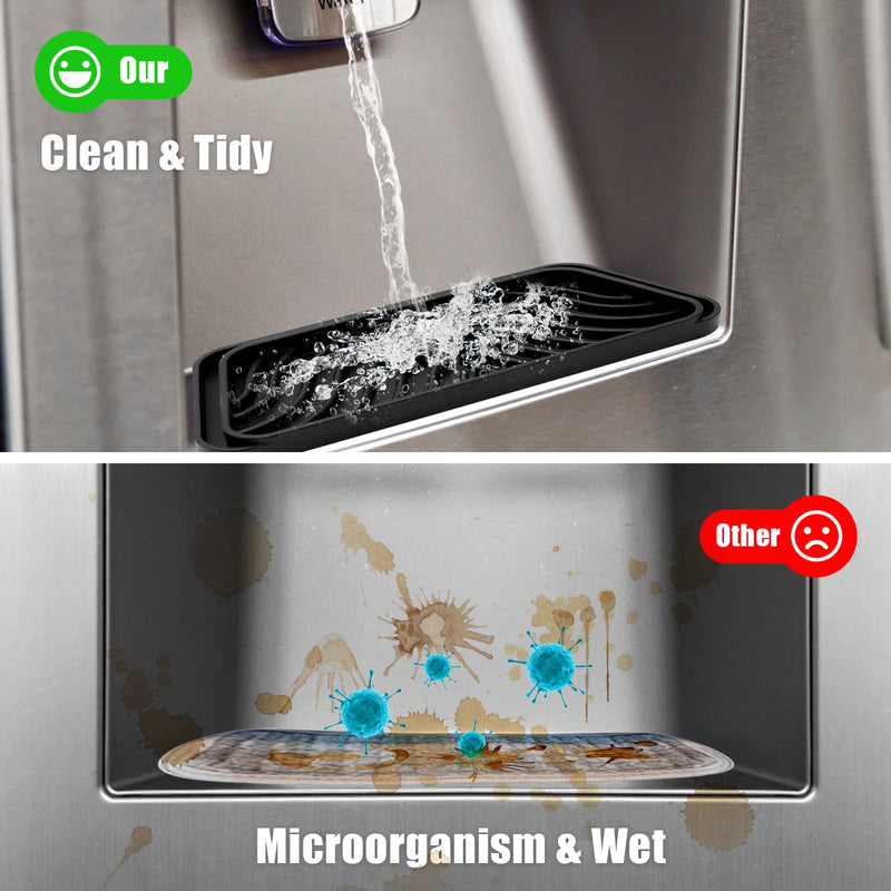 Refrigerator Drip Catcher, Refrigerator Drip Tray For Water Tray,Fridge Water Dispenser Drip Tray Prevents Water Splashes,Non-slip Silicone Dispenser Drip Collector for Ge Samsung -2 PCS Black 2PCS Rectangular