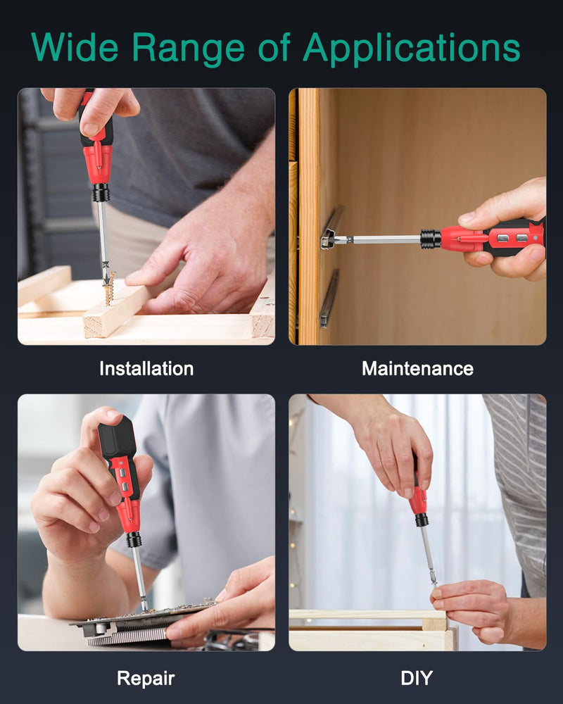 ORIA Electric Magnetic Screwdriver Set, Cordless, Rechargeable, 280RPM 12-IN-1 Black & Red