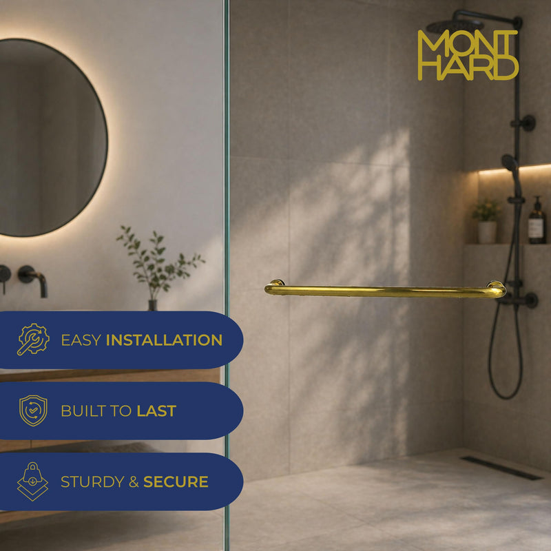 18-Inch Satin Brass Shower Door Towel Bar, Curved Tubular