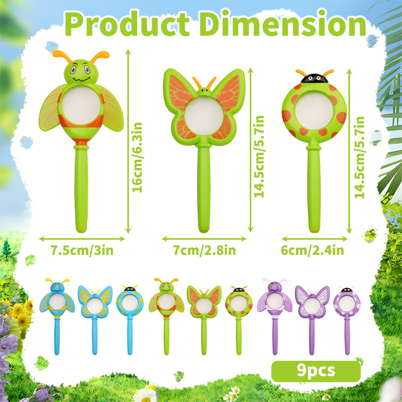 9 Pcs Insect-Shaped Handheld Magnifying Glasses - Butterfly/Bee/Ladybug Bug Magnifiers for Teens, Outdoor Exploration Tools for Adolescents, Ideal Educational Learning Gifts