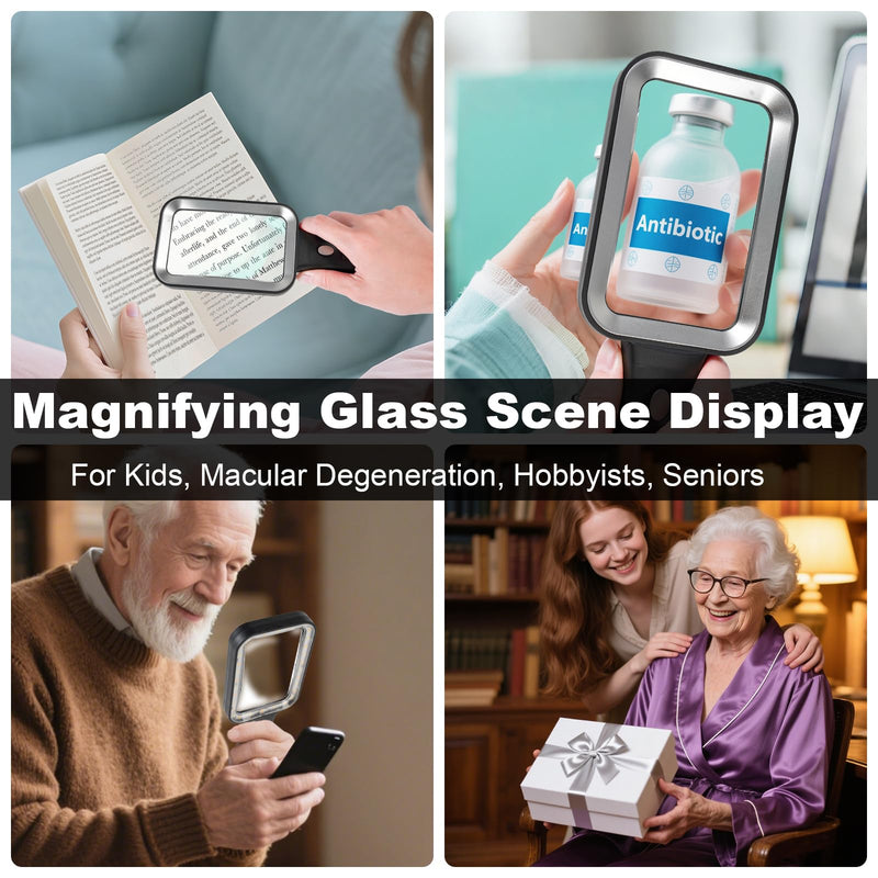 10X Magnifying Glass with Light, Rechargeable Magnifier with 3 Color Modes, Lighted Magnifying Glass Handheld for Seniors Reading Low Vision, Inspection, Close Work 10X Magnifier with LIght