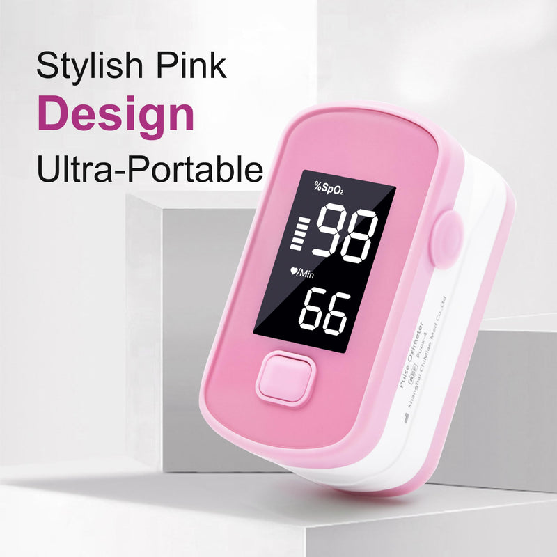 Pink Fingertip Pulse Oximeter,Blood Oxygen Saturation Monitor for Kids Adults, High Accuracy O2 Meter for All Skin,Battery and Lanyard Included (Pink)