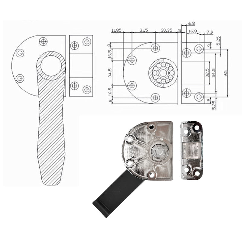 Industrial Oven Freezer Black Handle Lock Latch Assemble for Airtight Door Silver Tone (L)