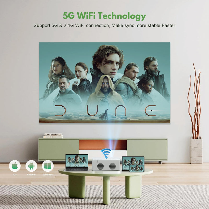 Mini Projector, 2023 Projector with WiFi and Bluetooth, 9500 Lux Movie Projector, 1080P Full HD Supported Outdoor Projector, Portable Projector Compatible with Android/iOS/Windows/TV Stick/HDMI/USB