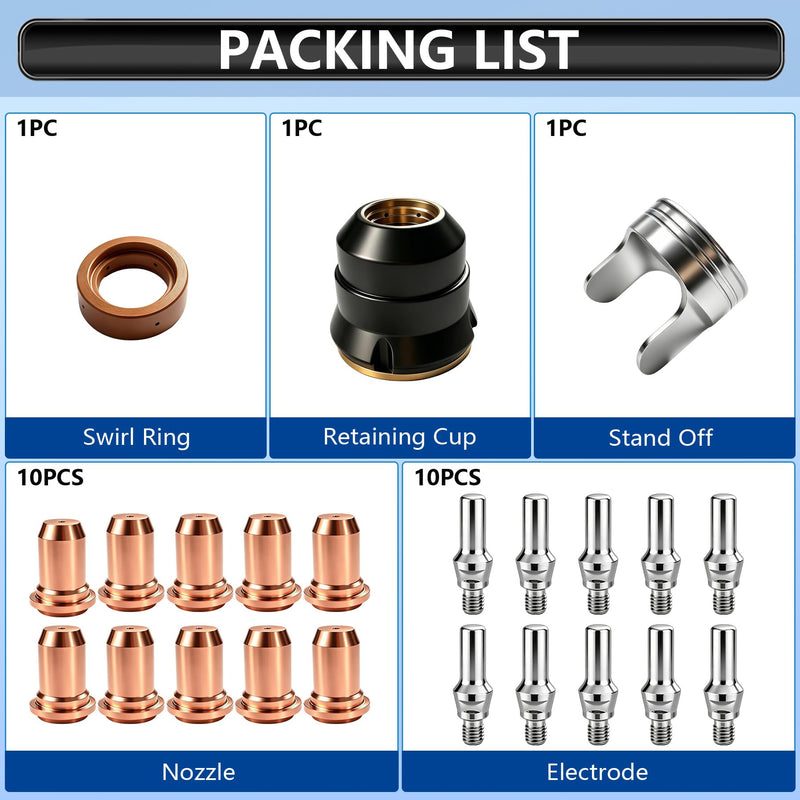 23PCS IPT60 Plasma Cutter Torch Consumables Kit,.045''Plasma Cutter Accessories for CUT55 NON-HF, CUT55 MP, CUT60 Non-HF, with Nozzle, Electrode, Shield Caps, Stand Off, Swirl Ring, Fit 50-60A Current .045"