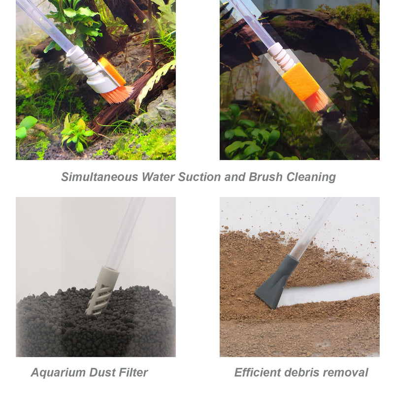 Compact Aquarium Siphon Vacuum and Water Changer Kit with Cleaning Brush. Perfect for Simultaneous Water Changing and Cleaning in Small Fish Tanks. Gravel and Sand Cleaning.
