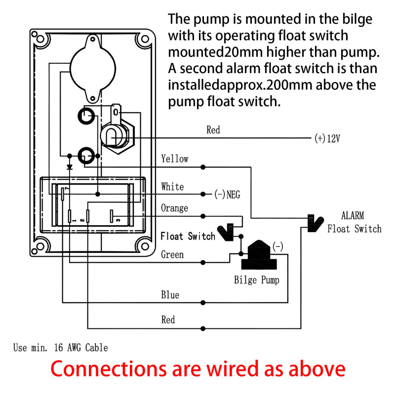 Bilge Pumps Switch for Boats,with LED Indicator Alarm,3-Way Auto-Off-Manual Switch w/Spring From Manual Position, Black ABS Panel,12V DC