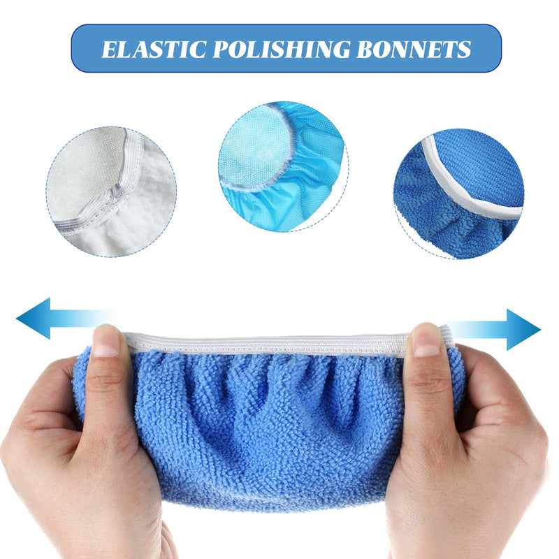 20 Pieces Car Orbital Buffer Polisher Pad Bonnet Microfiber Max Bonnet Polishing Buffing Pad Cover(7-8 Inches) 7-8 Inches Blue