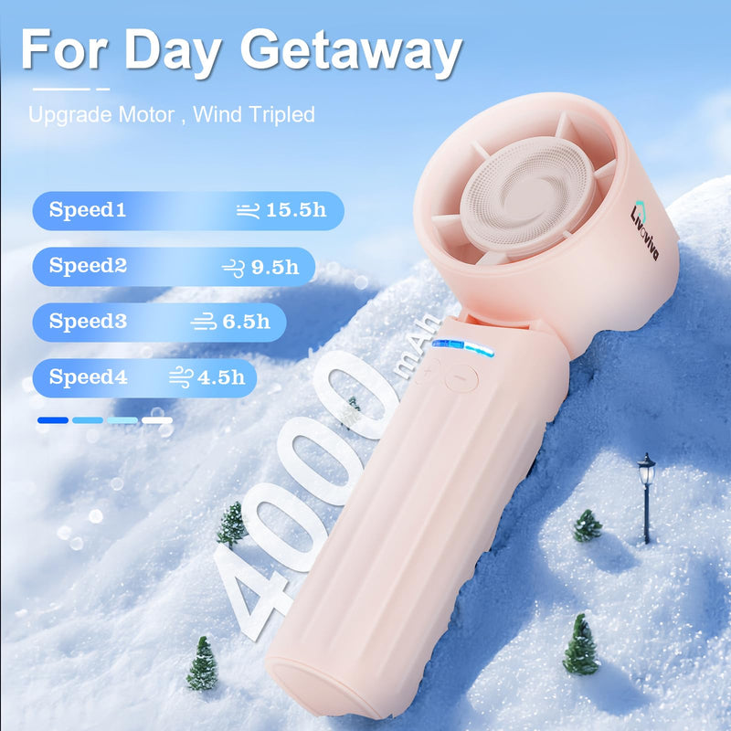 Handheld fan, adjustable blowing angle, mini portable turbo fan, USB Type-C rechargeable, infinitely variable speed high-speed personal fan, 11 Hours Battery Life (Pink) Pink