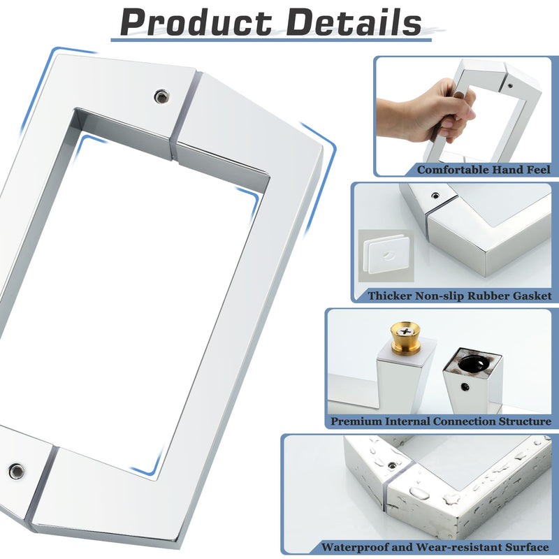 Alise 6" Shower Door Handle,Sliding Door Handles,Push Pull Glass Door Handle, Square Back to Back Shower Doors Handle, SUS304 Stainless Steel Shower Doors Hardware Replacement,Polished Chrome 6 Inch Polished Chrome