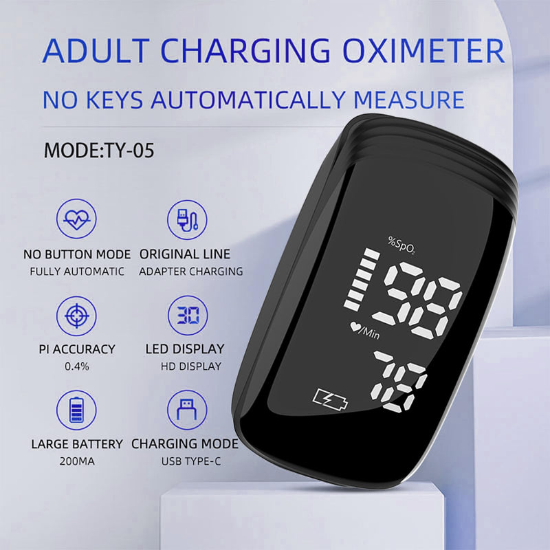 Pulse Oximeter, Blood Oxygen Meter, Fingertip Pulse Oximeter, Rechargeable Pulse Oximeter, Accurate Rapid Blood Oximeter SpO2 Reading Outdoor Sports Wide Use （black）