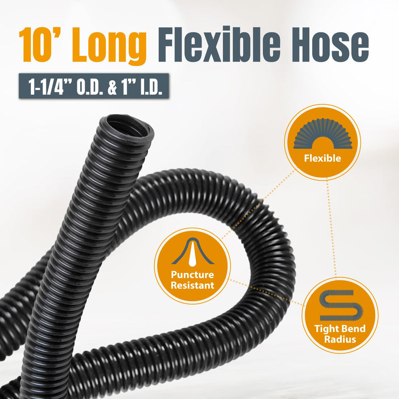 POWERTEC 70356 10 ft. Vacuum Hose Dust Collection Kit for Woodworking Power Tools, Wet/Dry Work Shop Vacuums, Miter Saw and Table Saw 3 fittings