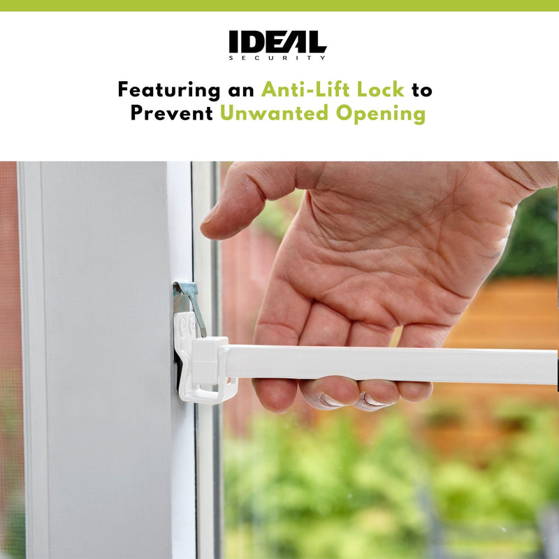 Ideal Security Sliding Window Security Bar or Patio Door Window Bars with Child-Proof Lock, Extendable, Window Safety, White (15.7-26.75 Inches) Pack Size 1