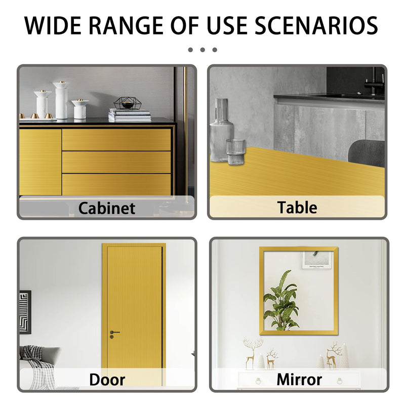 Brushed Gold Peel and Stick Wallpaper Border, PVC Self Adhesive Removable Contact Paper, Waterproof Mirror Frame Sticker for Bathroom, Kitchen and DIY Decor (394''L x 7.88''W) 7.9" x 394" Brushed Gold