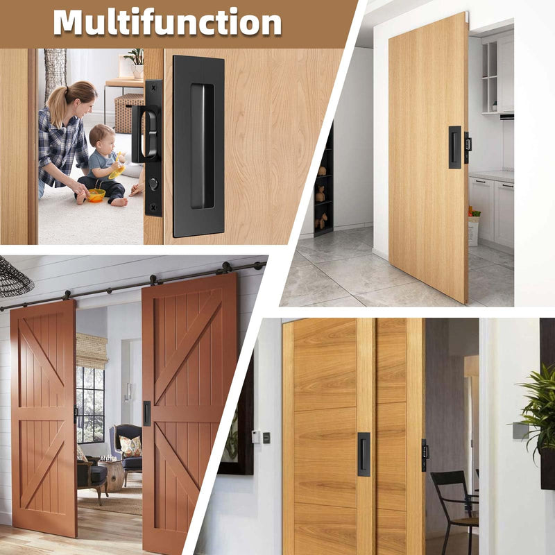 6-Inch Pocket Door Hardware Set - Complete 304 Stainless Steel Kit with Pop-Out Ring Pocket Door Handle, Edge Pull,Door Thickness Minimum 1 7/14 inches Black