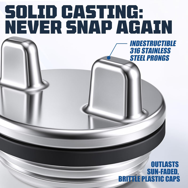 316 Stainless Steel Marine Deck Fill Cap with O-Ring,Replaces Compatible with Perko 1313/1314 & for Seachoice 32011,Boat Gas Cap Replacement,1-1/2" Thread for Bass Boats 2PC