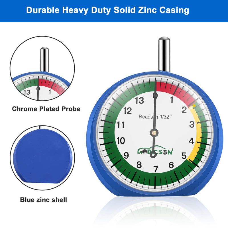 GODESON Dial Type Tire Tread Depth Gauge 88703 Professional for Motorcycle, car,Truck and Bus 1 Pack INCH