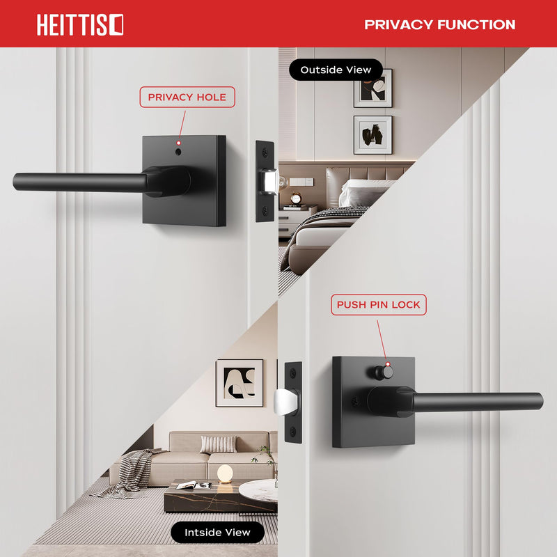2 Pack Black Door Handles Interior, Matte Black Door Handles,Privacy Black Doorhandles for Bedroom and Bathroom Privacy-2Pack