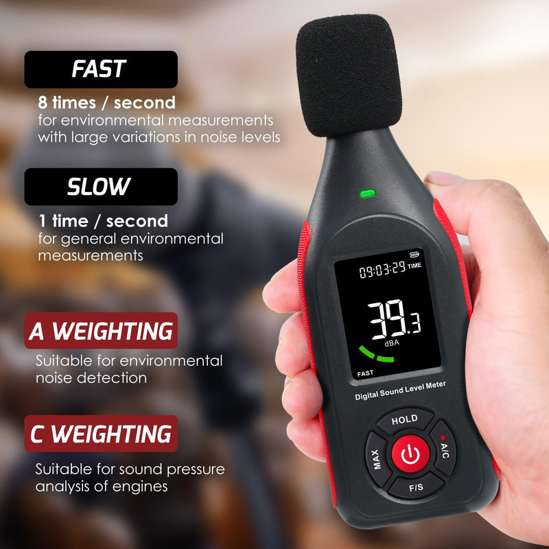 Decibel Meter Sound Level Meter Professional Sound Level Reader Detector 30dB to 130dB MAX Data Hold, Noise Monitor Digital SPL dB Meter With Alarm, Data Record & Rechargeable Function