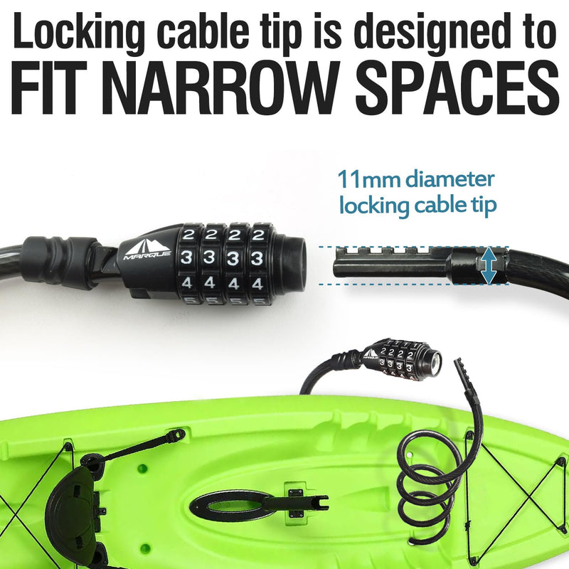 MARQUE Combination Bike Lock Cable- 3/8 inch (5FT, 10FT, 15FT, 25FT) Resettable Combination Lock, Anti-Theft Coiled Secutiry Cable for Bicycles, Kayaks, Paddle Boards, Gates and Outdoor Gear (10 FT) 10 FT