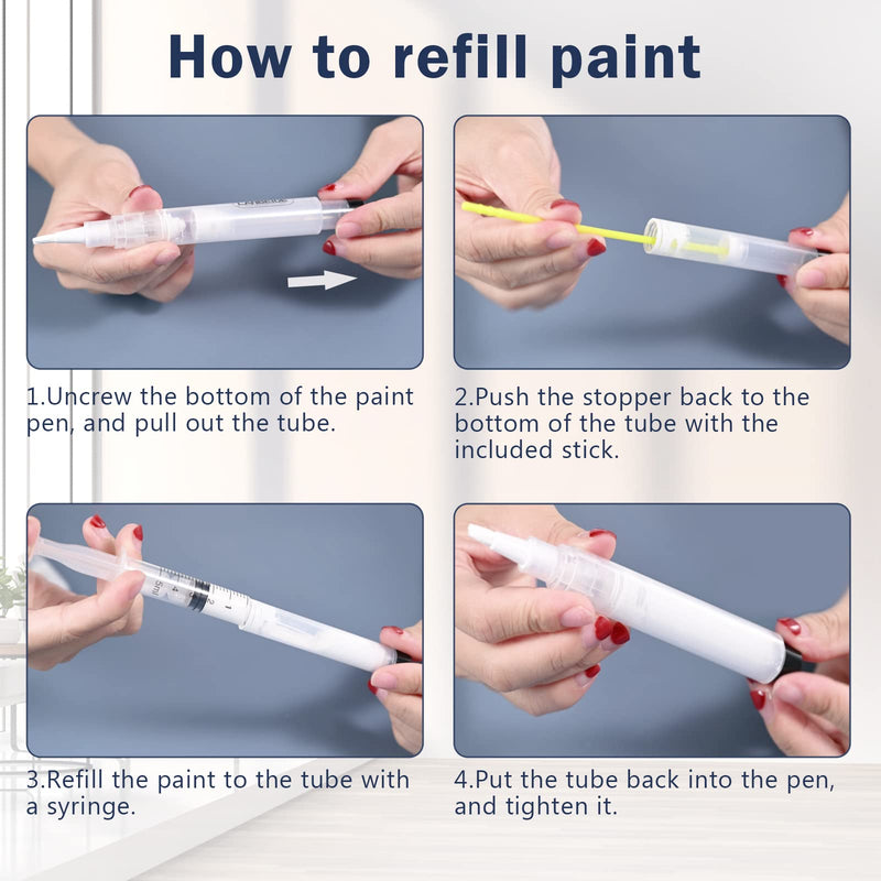 LANBEIDE Refillable Touch Up Paint Pens, 3Pcs Paint Brush Pens for Walls Repair, Furniture Repair Kit for Drywall, Wood Floors, Cabinets, Windows, Doors, Desks 6ML 3 Count (7 pcs kit)
