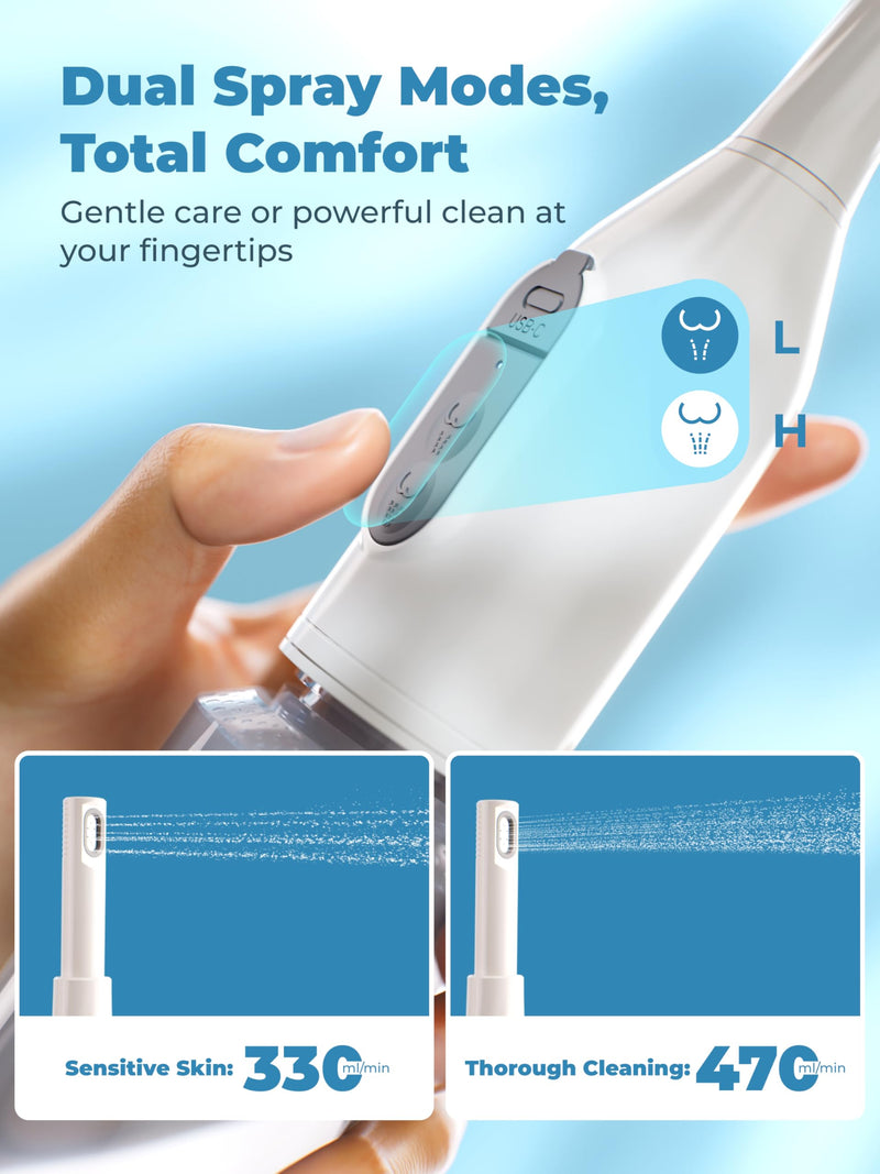 Portable Bidet for Travel, Rechargeable Electric Travel Bidet with Dual Spray Modes, 360°Adjustable Nozzle, High Pressure Cleaning, USB-C Charging, IPX7 Waterproof for Camping Postpartum Hygiene White