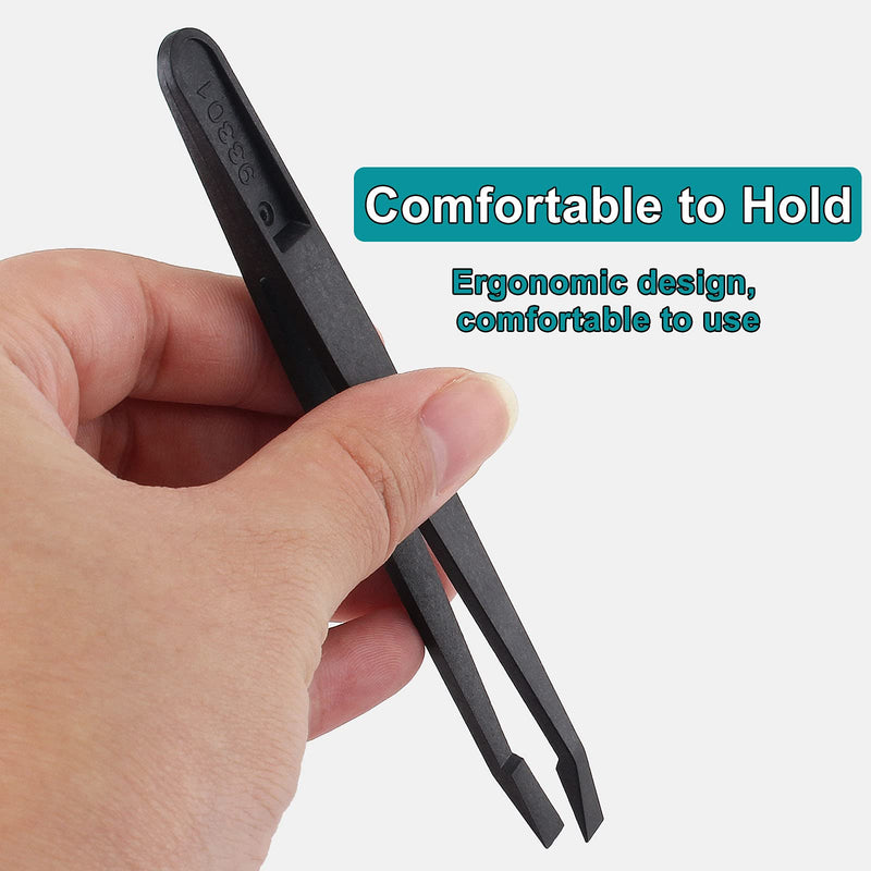 8Pcs Precision Plastic Tweezers, 4.5-4.8 Inch Anti-Static Tweezers Set with Curved and Straight Tips for Electronics Assembly, Watch Repair, Crafts Making (114-123mm, Black) 8