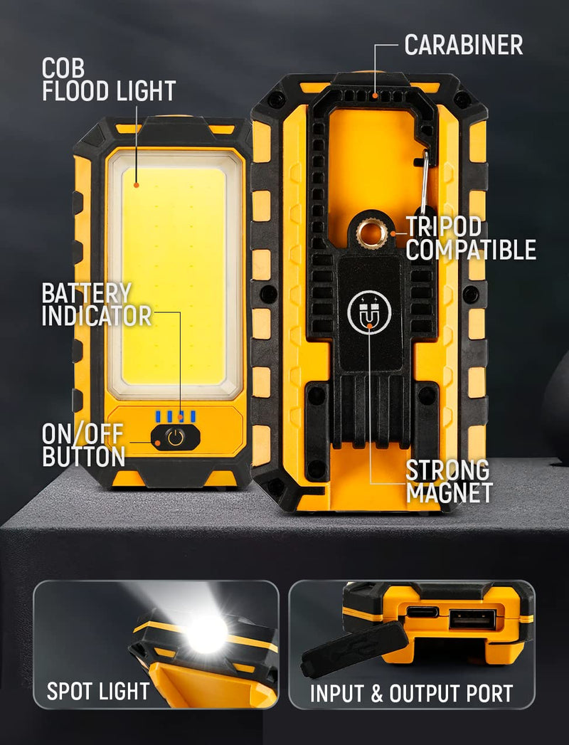 LED Rechargeable Magnetic Work Light 40W 1500Lumens, Hanging Hook 4 Lighting Modes, Job Site Lighting for Car Repairing, Camping, Hunting, and Hurricane (2, Orange) 2