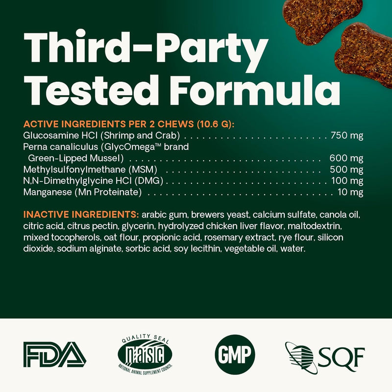 VetriScience Healthy Hip & Joint Chews, GlycoFlex Glucosamine and Green-Lipped Mussel Mobility Support Supplement for Dogs, Promote Play and Protect Joints, Chicken, 60 Count