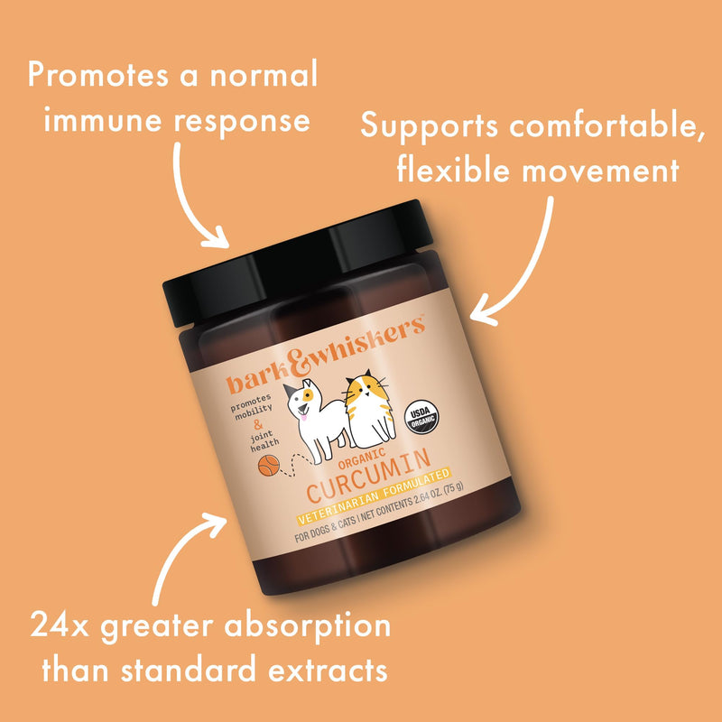 Bark & Whiskers Organic Curcumin, 2.64 Oz. (75 g), 300 Scoops, Promotes Mobility & Joint Health, Veterinarian Formulated, Non-GMO, Certified USDA Organic, Dr. Mercola - PawsPlanet Australia