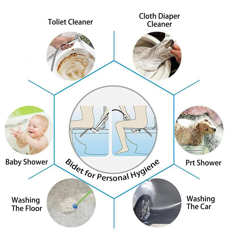 Handheld Bidet Sprayer Toilet Bathroom- Stainless Steel Sprayer Shattaf Toilet Bidet Shower Head for Bathroom Sink or Toilet - with Faucet Dispenser,59in Hose and Bracket Holder