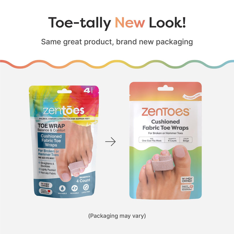 ZenToes Reusable Fabric Buddy Wraps for Broken Toes, Hammertoe Straightener, 4 Count (Beige) OSFM (4 Count) Original Support Beige