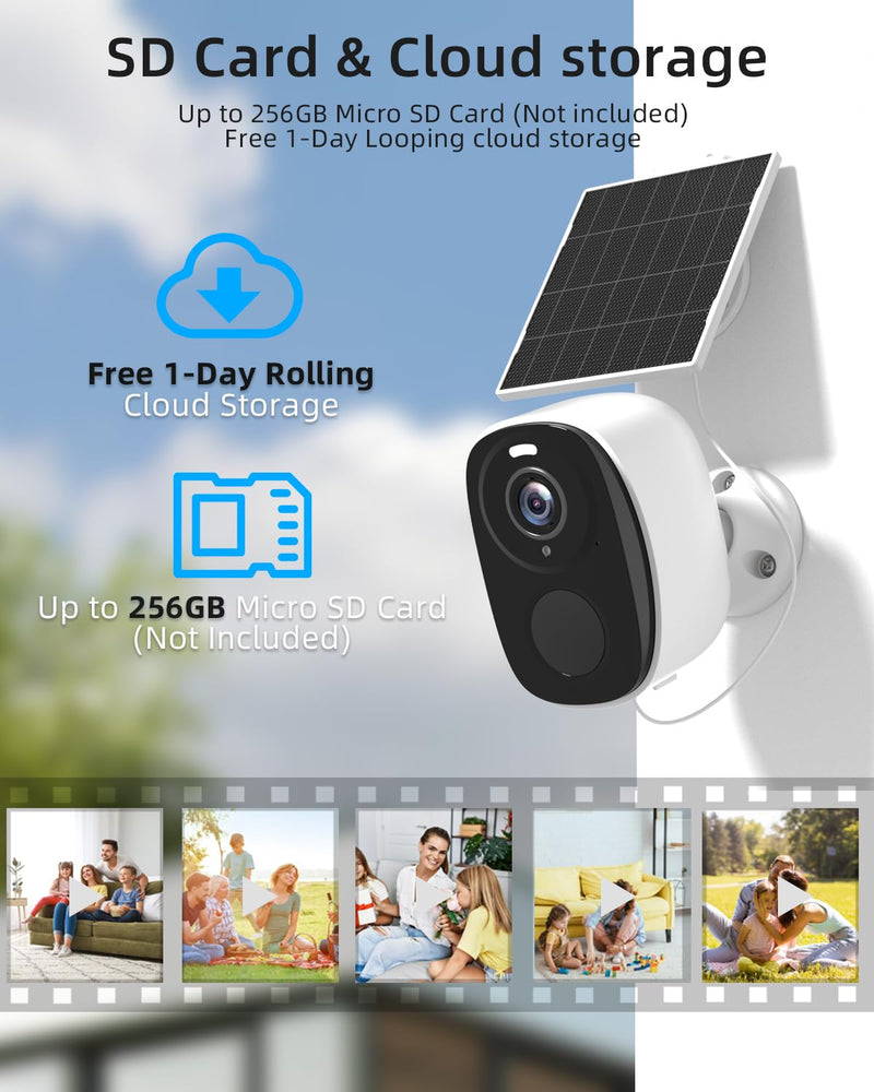 2.4&5ghz WiFi Solar Security Cameras Wireless Outdoor,2K QHD Home Security System, Solar Cameras Kit with 130° Ultra-Wide View, 2-Way Talk, IP65,Color Night Vision, Spotlight & Siren (1, White) W1SP-W-1PACK