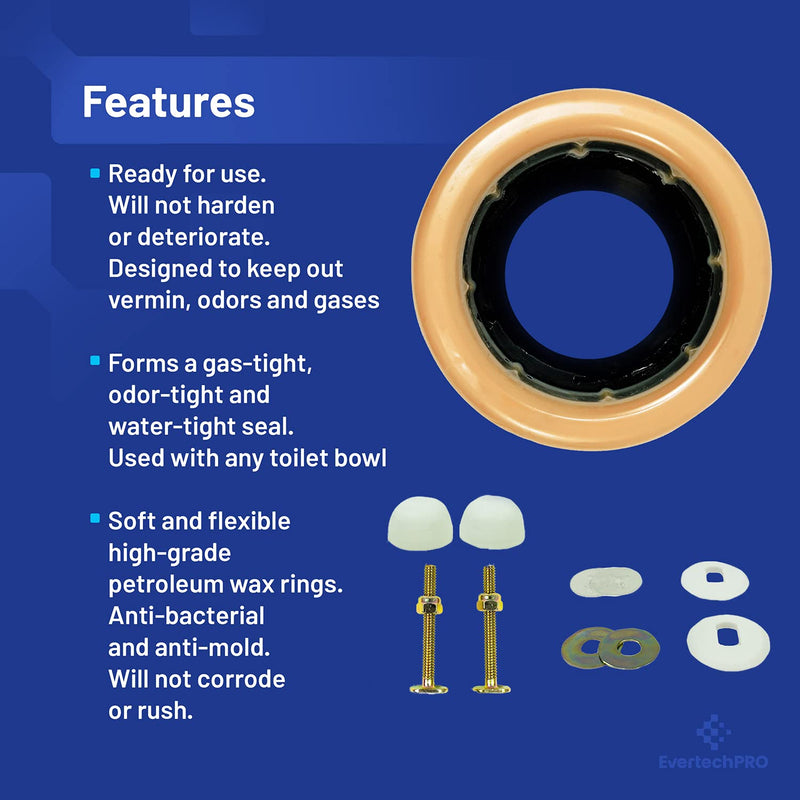 Universal Extra Thick Toilet Wax Ring Replacement Kit for Floor Outlet Toilet Bowl with Black Rubber Flange Funnel Water Tight Seal Gasket Accommodates 3 Inch and 4 Inch Waste Lines
