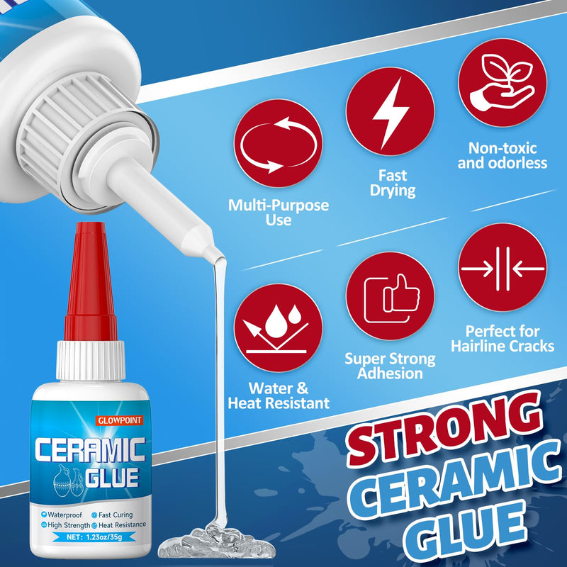 Ceramic Glue, 35g Ultra Strong Super Glue for Ceramic, Porcelain, Pottery & China Repair – Waterproof, Heat-Resistant, Safe Adhesive for Mugs, Dishes, Tiles & Crafts ceramic glue