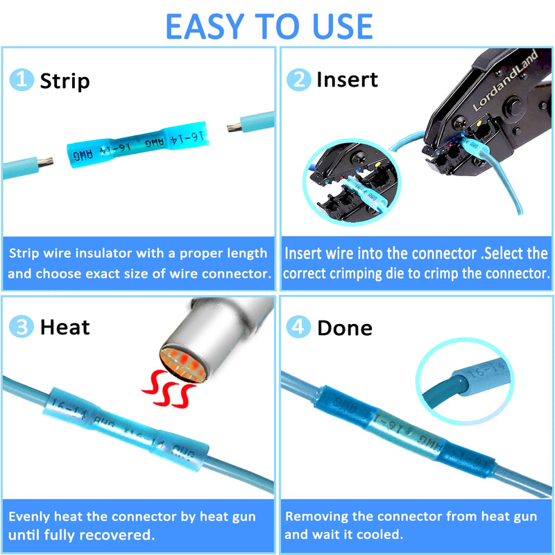 50 Pcs Heat Shrink Butt Connectors Kit,Heat Shrink Wire Connectors,Waterproof Insulated Marine Automotive Crimp Terminals Butt Splice Connectors for Marine Automotive Motorcycle Truck Electrical [ Mixing 22-10AWG ] 50PCS