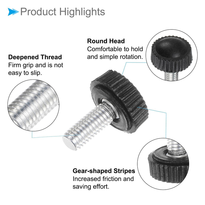 Thumb Screw Knurled Knobs, M5 x 12mm Male Thread, Black Round Head Clamping Screw Threaded Stud Hand Knobs Grip, (Applications: for Machinery Lathes), 20-Pieces