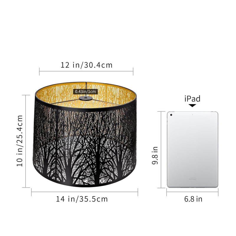 Metal Etching Process Large Lamp Shades, Alucset Drum Big Lampshades for Table Lamp and Floor Light, Pattern of Trees Design, 12x14x10 inch, Spider Tree