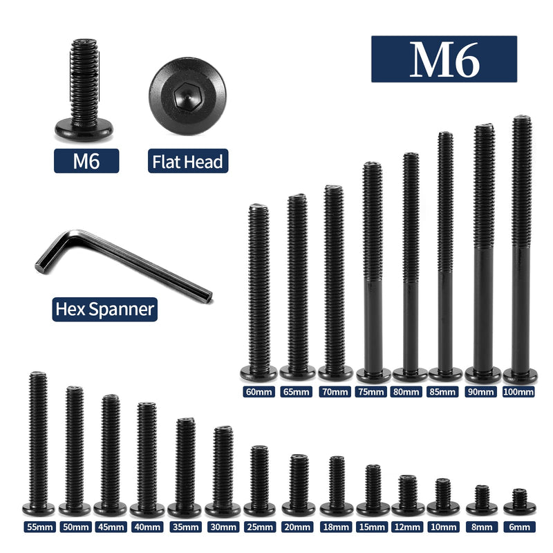 M6 x 45mm 20Pcs Flat Head Hex Socket Cap Screws Bolts, 304 Stainless Steel 18-8, Full Thread, Black Oxide by SG TZH (with Hex Spanner) 20 M6 x 45mm