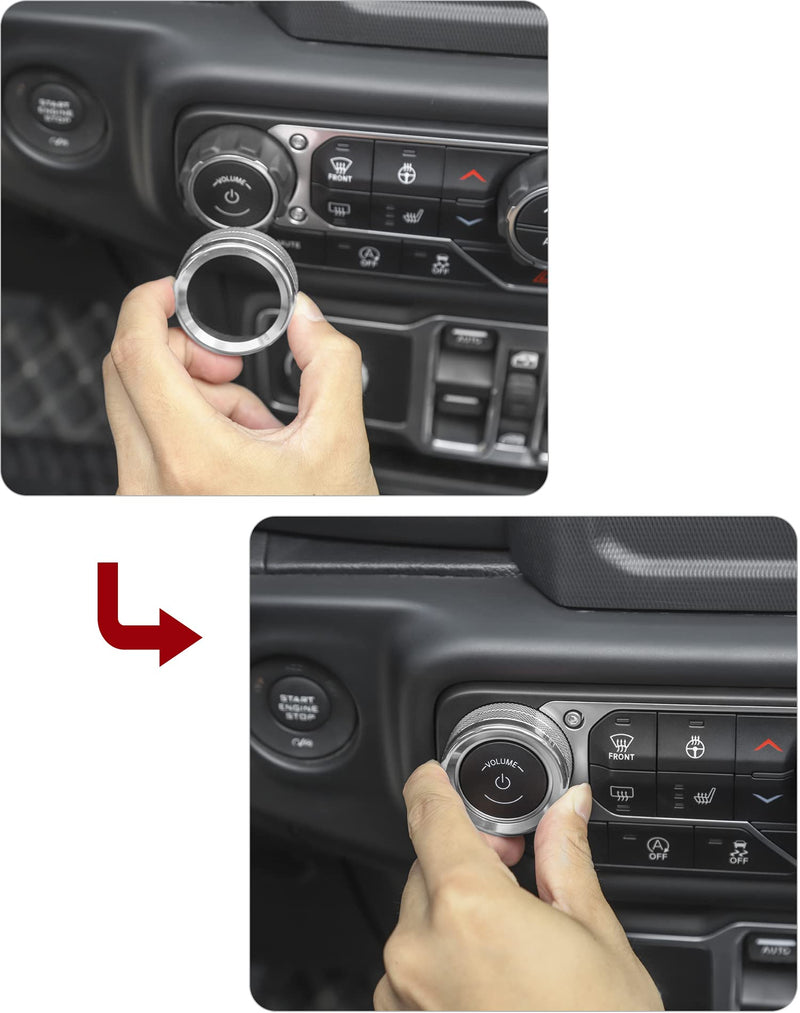 JeCar Air Conditioner Switch Knob Cover & Headlight Knob Cover Aluminum Alloy AC Button Trims Compatible with Jeep Wrangler 2018-2023 JL JLU & 2020-2023 Gladiator (Silver) Silver